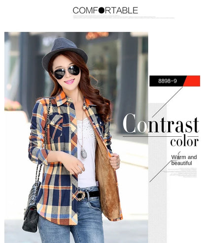 Plus Velvet Thicker Shirt Style Jacket Coat 2023 Winter New Hot Multicolor Plaid Warm Fleece Women Tops Brand Female Outerwear