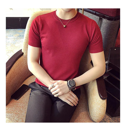 Top Quality Summer Thin Short Sleeved Knitwear T-shirt Men Clothing 2024 Solid Color Slim Fit O-Neck Tee Shirt Streetwear 3XL-M