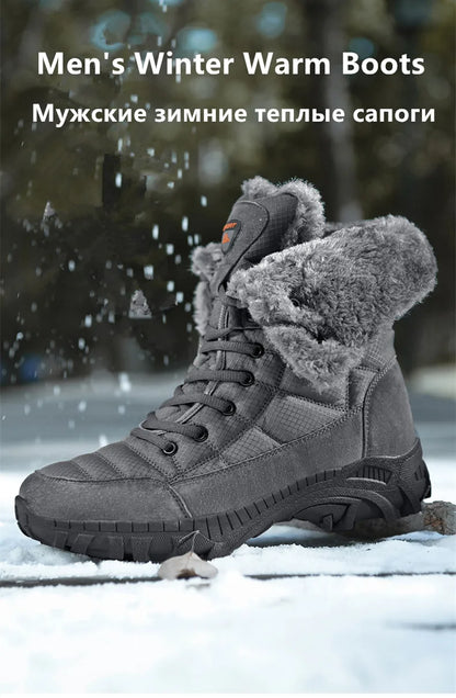 Men Winter Snow Boots Super Warm Men Hiking Boots High Quality Waterproof Leather High Top Big Size Men's Boots Outdoor Sneakers