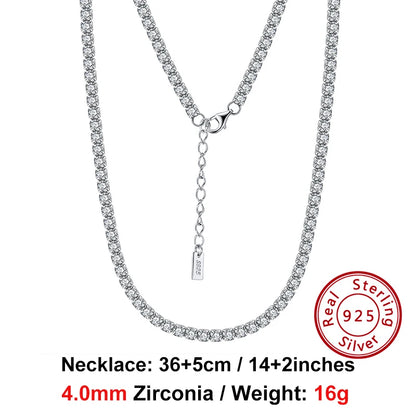 ORSA JEWELS 2mm 3mm 4mm 5mm Full Tennis Necklace Genuine 925 Sterling Silver 8A Clear CZ Cubic Zirconia Neck Chain Lobster Clasp