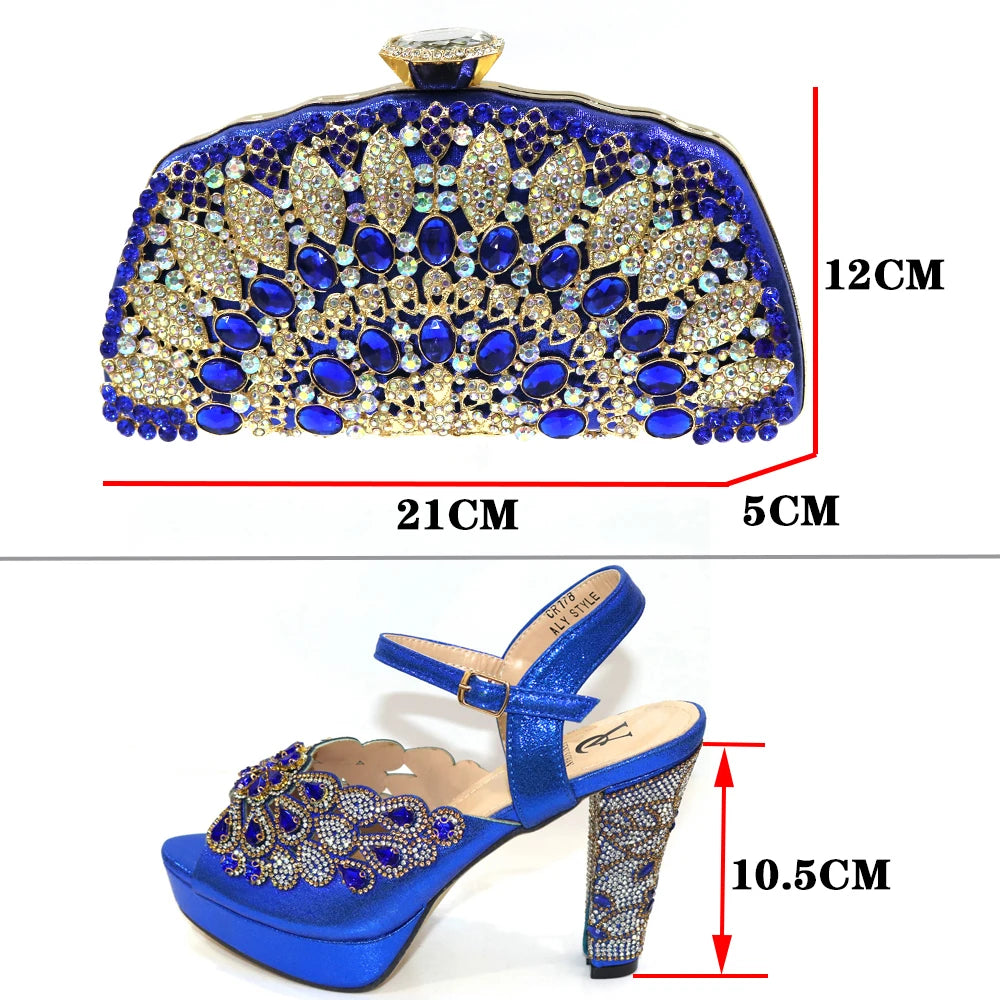 New Arrival African Wedding Shoes and Bag Set Decorated with Rhonestone Shoes and Bags To Match for Wedding Luxury Shoes Women