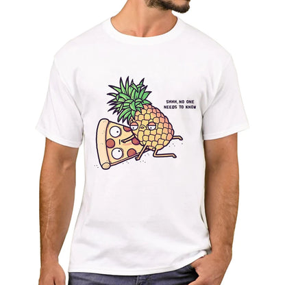 TEEHUB Pizza And Pineapple No One Needs To Know Printed Men T-Shirt Forbidden Love T Shirts Short Sleeve Tshirts Cool Tee