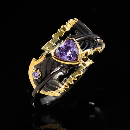 Vintage 925 silver ring two leaves clip love purple zircon black gold ring female wedding party anniversary jewelry gift