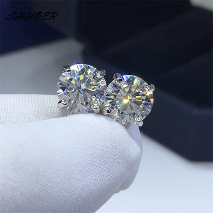 Classic Pt950 Platinum 1 ct Total 2 ct Round Brilliant Cut Pass Diamond Tester D Color Moissanite Four-prong Stud Earrings