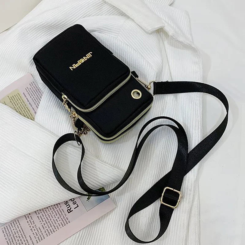 New Arrival Crossbody Phone Purse Bags For Women Solid Color Waterproof Nylon Small Shoulder Bag Multi-Zipper Handbag Clutch