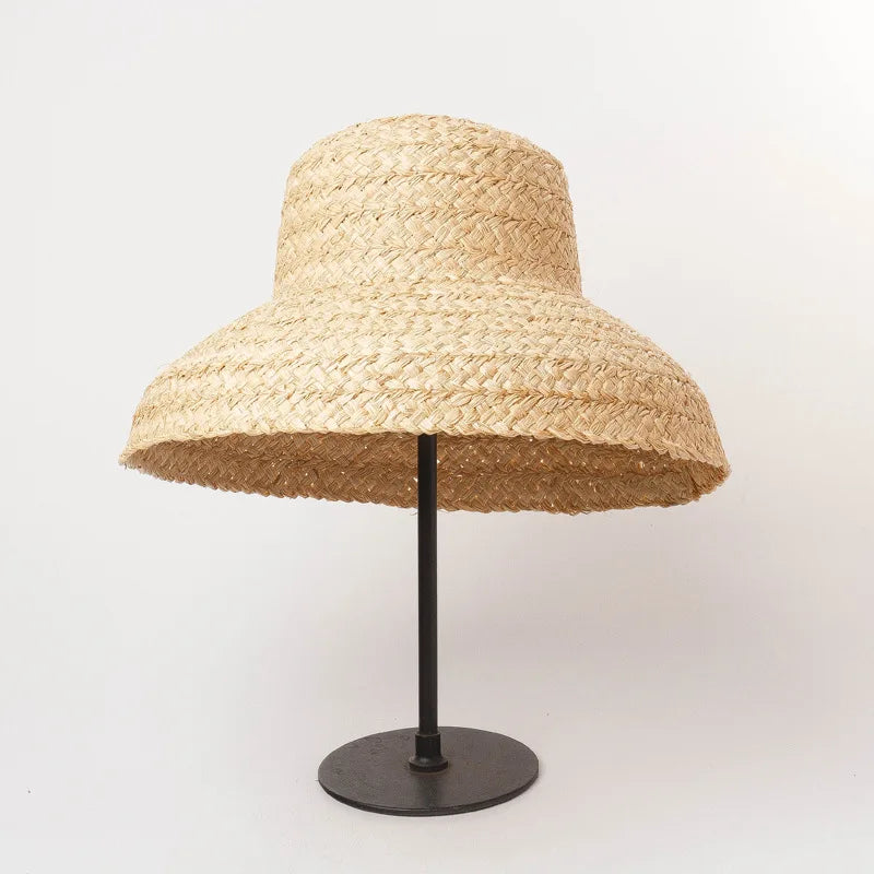 Fashion Women Wide Brim Raffia Hat Women Vacation Beach Hats Flat Top Straw Hat Summer Sun Hat Ladies UV Bucket Hat Wholesale