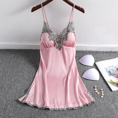 Summer New Satin 2PCS Pajamas Suit Strap Top&Shorts Lady Sexy Nightwear Sleepwear Lace Intimate Lingerie Nightgown Homewear