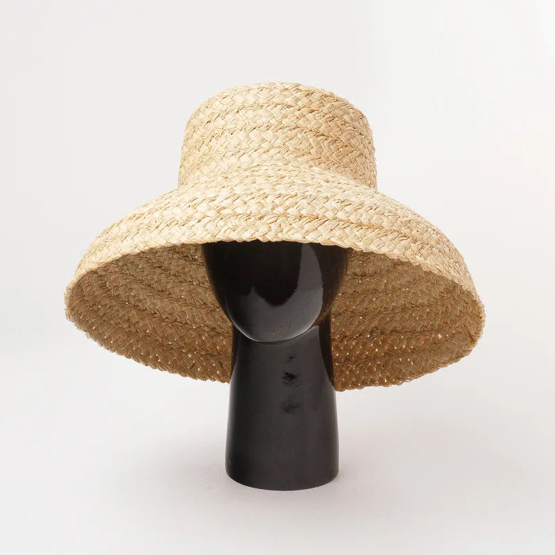 Fashion Women Wide Brim Raffia Hat Women Vacation Beach Hats Flat Top Straw Hat Summer Sun Hat Ladies UV Bucket Hat Wholesale