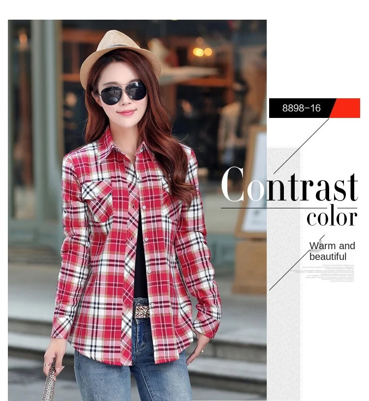 Plus Velvet Thicker Shirt Style Jacket Coat 2023 Winter New Hot Multicolor Plaid Warm Fleece Women Tops Brand Female Outerwear