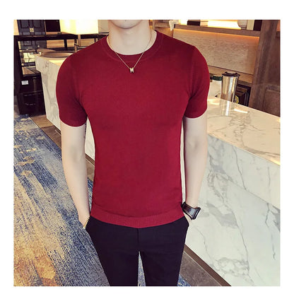 Top Quality Summer Thin Short Sleeved Knitwear T-shirt Men Clothing 2024 Solid Color Slim Fit O-Neck Tee Shirt Streetwear 3XL-M