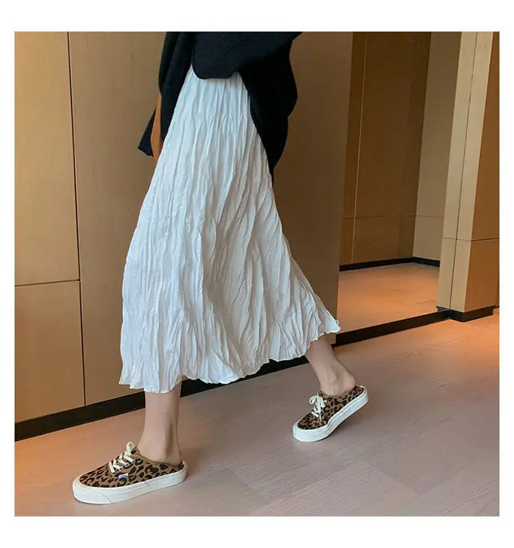 Skirts Women Solid Design Midi All-match Folds Korean Style Leisure High Waist Daily Female Newest Irregular Elegant Cozy Faldas