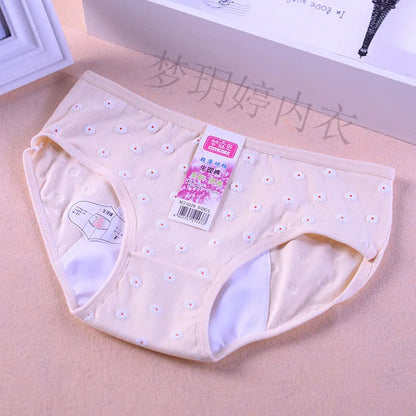 Teenage Girl Leakproof Cute Floral Briefs Cotton Sanitary Physiological Pants For Menstruation Period Young Girls Underwears