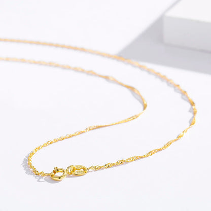 35cm-60cm 925 Sterling Silver with Gold Color Water Wave Chain Necklace Women Girls Jewelry Kolye Collares W 2mm