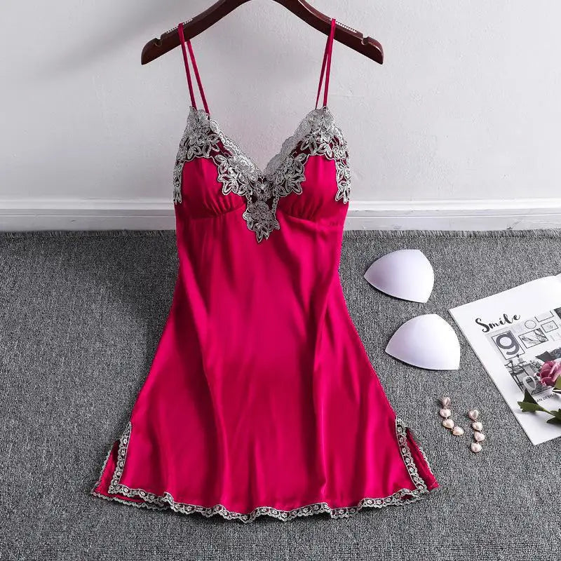 Summer New Satin 2PCS Pajamas Suit Strap Top&Shorts Lady Sexy Nightwear Sleepwear Lace Intimate Lingerie Nightgown Homewear