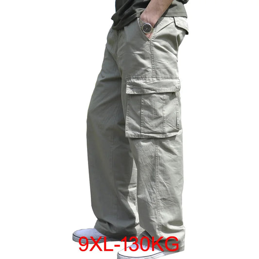 Large Size summer Men Cargo Pants Cotton Pocket Big size 8XL 9XL 3XL Summer Autumn Loose army green Casual Safari Style Pants