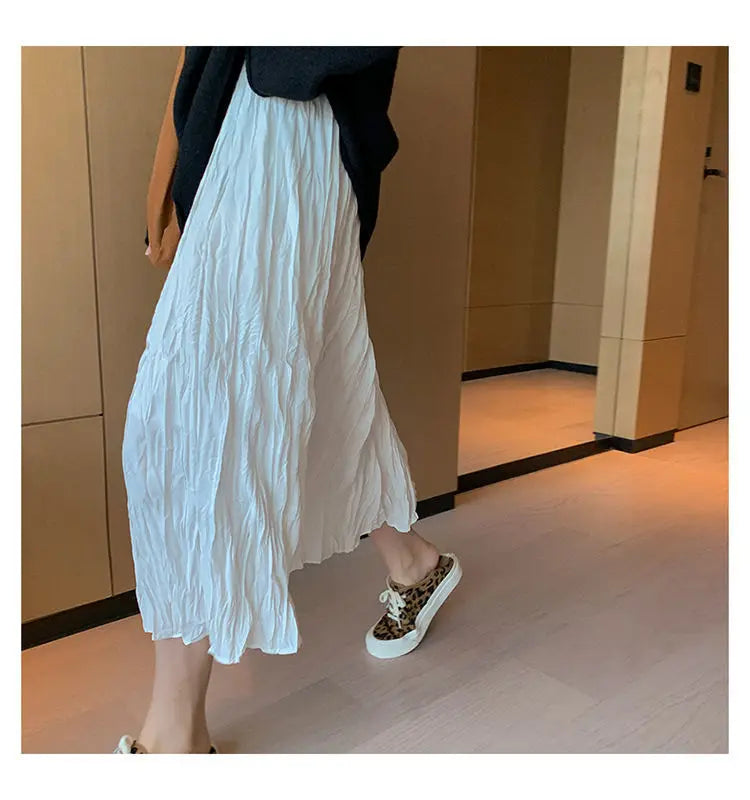 Skirts Women Solid Design Midi All-match Folds Korean Style Leisure High Waist Daily Female Newest Irregular Elegant Cozy Faldas