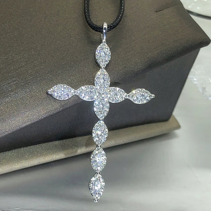 925 Sterling Silver Necklace 18 Inch Shiny Crystal Elegant Cross Pendant For Women High Quality Fashion Jewelry Valentine's Gift