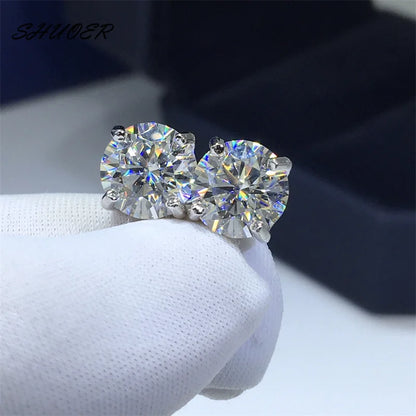 Classic Pt950 Platinum 1 ct Total 2 ct Round Brilliant Cut Pass Diamond Tester D Color Moissanite Four-prong Stud Earrings