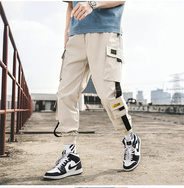 New Joggers Cargo Pants for Men Casual Hip Hop Pocket Male Trousers Sweatpants Streetwear Ribbons Techwear Pants