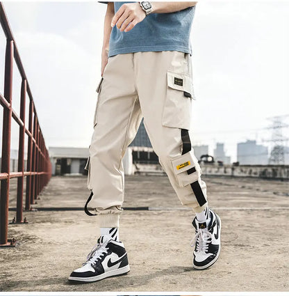 New Joggers Cargo Pants for Men Casual Hip Hop Pocket Male Trousers Sweatpants Streetwear Ribbons Techwear Pants