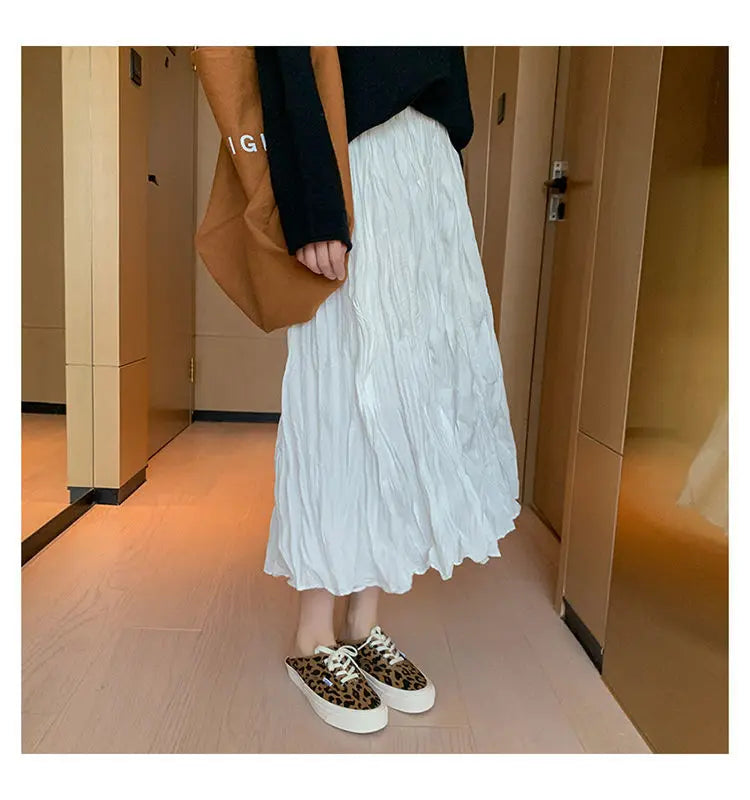 Skirts Women Solid Design Midi All-match Folds Korean Style Leisure High Waist Daily Female Newest Irregular Elegant Cozy Faldas