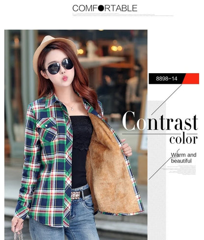 Plus Velvet Thicker Shirt Style Jacket Coat 2023 Winter New Hot Multicolor Plaid Warm Fleece Women Tops Brand Female Outerwear