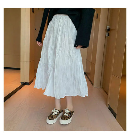 Skirts Women Solid Design Midi All-match Folds Korean Style Leisure High Waist Daily Female Newest Irregular Elegant Cozy Faldas