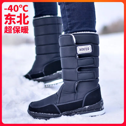 Men Boots platform women snow boots for men thick plush waterproof slip resistant winter Adult shoes Plus size 34 - 47 2019