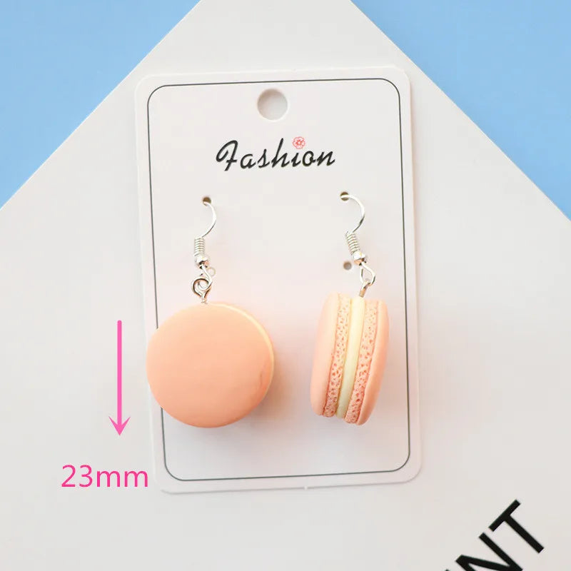 1Pair Drop Earrings Hamburge Colorful Macaroon Resin Craft Creative Dangle Jewelry For Girl And Woman