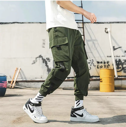 New Joggers Cargo Pants for Men Casual Hip Hop Pocket Male Trousers Sweatpants Streetwear Ribbons Techwear Pants