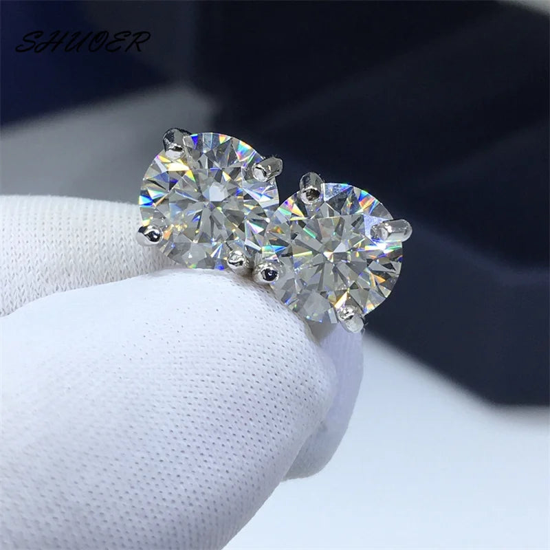 Classic Pt950 Platinum 1 ct Total 2 ct Round Brilliant Cut Pass Diamond Tester D Color Moissanite Four-prong Stud Earrings