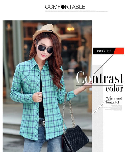 Plus Velvet Thicker Shirt Style Jacket Coat 2023 Winter New Hot Multicolor Plaid Warm Fleece Women Tops Brand Female Outerwear