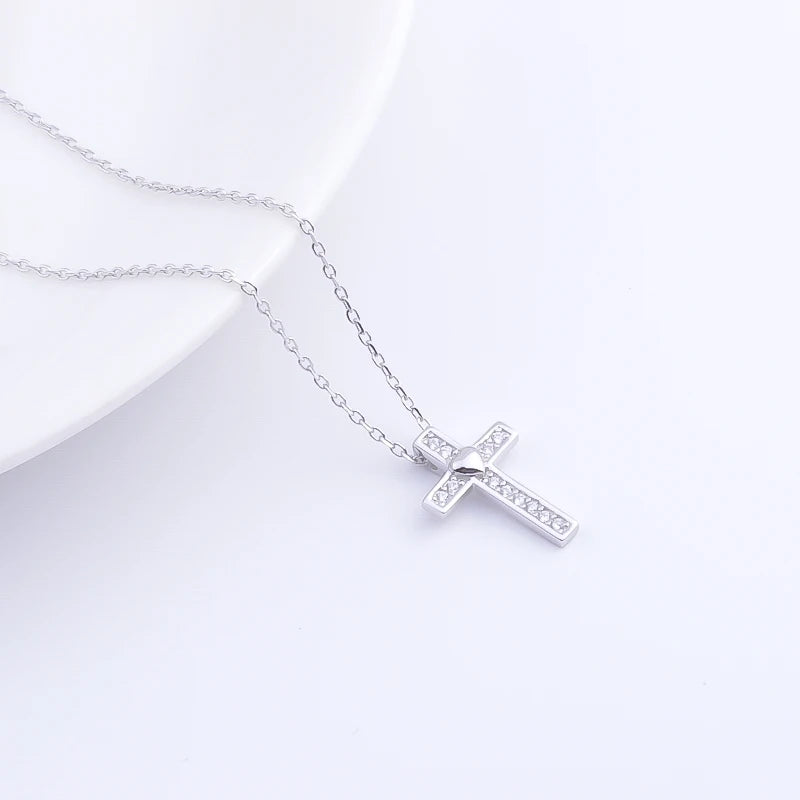 Pekurr 925 Sterling Silver Heart Zircon Templar Cross Necklaces For Women Long Chains Collar Pendants Trinket Jewelry Gift