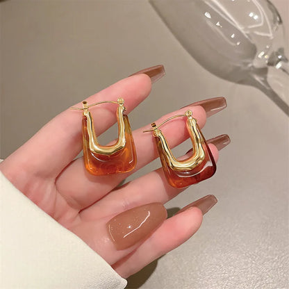 2023 New Fashion Korean Oversized Brown Drop Earrings for Women Bohemian U Shaped Golden Square Wedding Earrings Jewelry Gift