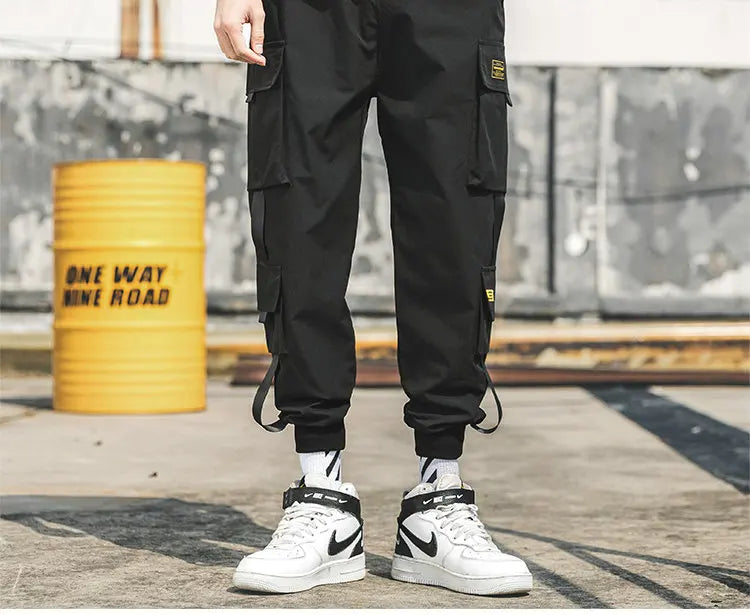 New Joggers Cargo Pants for Men Casual Hip Hop Pocket Male Trousers Sweatpants Streetwear Ribbons Techwear Pants