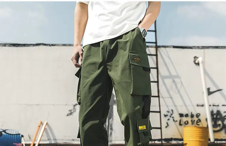 New Joggers Cargo Pants for Men Casual Hip Hop Pocket Male Trousers Sweatpants Streetwear Ribbons Techwear Pants