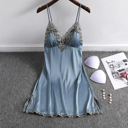 Summer New Satin 2PCS Pajamas Suit Strap Top&Shorts Lady Sexy Nightwear Sleepwear Lace Intimate Lingerie Nightgown Homewear