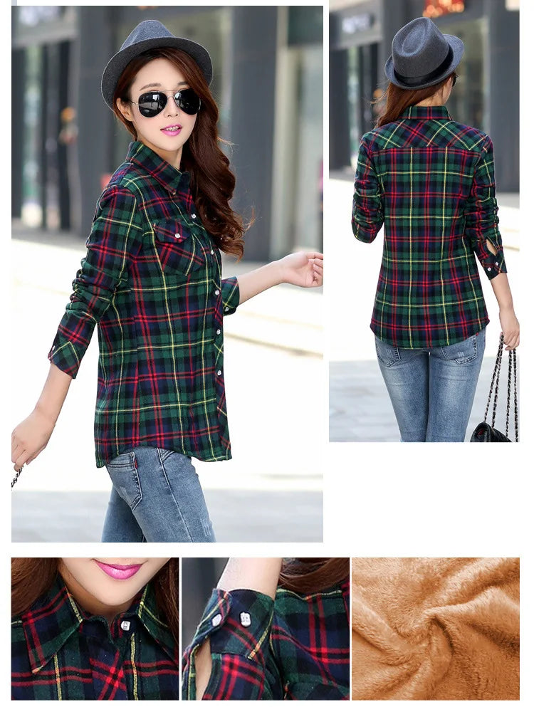 Plus Velvet Thicker Shirt Style Jacket Coat 2023 Winter New Hot Multicolor Plaid Warm Fleece Women Tops Brand Female Outerwear