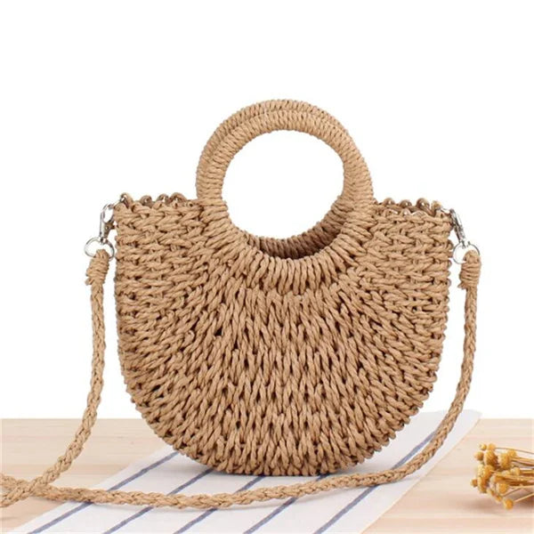 Yogodlns Handmade Half-Round Rattan Woven Straw Bag Summer Women Messenger Crossbody Bags Girls Small Beach Handbag New