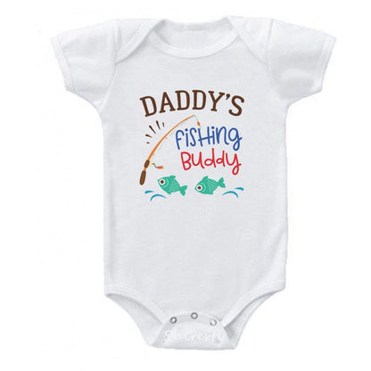 Cotton Newborn Baby Boy Girl Short Sleeve Romper Letter Print Daddy's Fishing Buddy Romper Outfits Summer Baby Clothes White