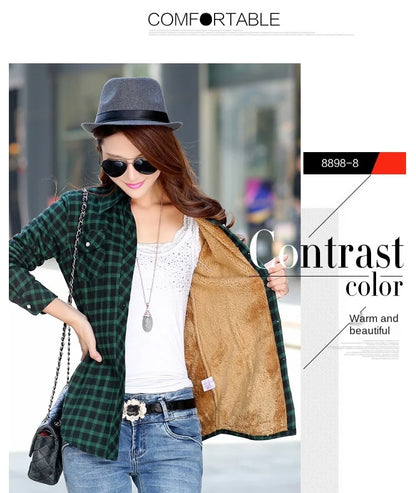 Plus Velvet Thicker Shirt Style Jacket Coat 2023 Winter New Hot Multicolor Plaid Warm Fleece Women Tops Brand Female Outerwear