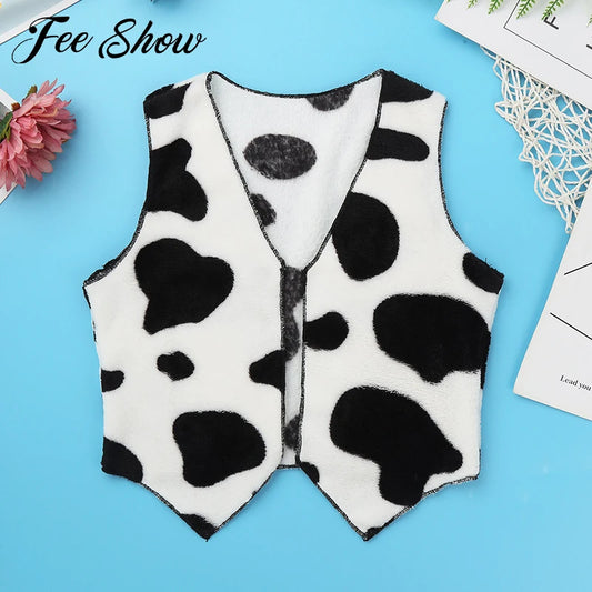 Baby Girls Flannel Vest Autumn Fashion Cow Printed Waistcoat Kids Outerwear Kids Boys Girls Cowboy Cowgirl Fancy Dress Costume