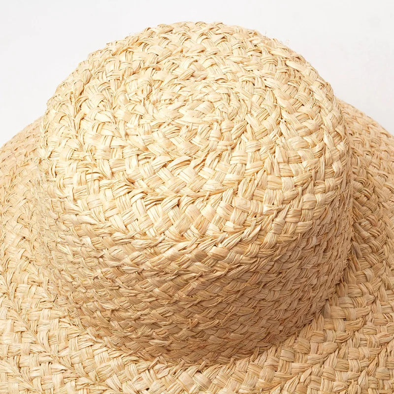 Fashion Women Wide Brim Raffia Hat Women Vacation Beach Hats Flat Top Straw Hat Summer Sun Hat Ladies UV Bucket Hat Wholesale