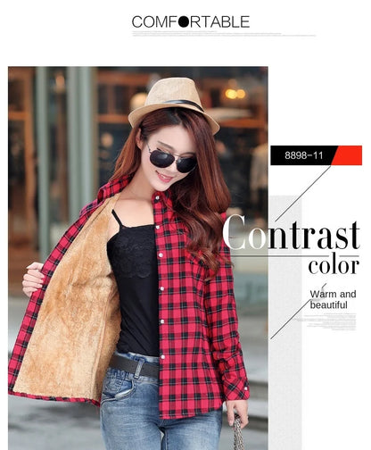 Plus Velvet Thicker Shirt Style Jacket Coat 2023 Winter New Hot Multicolor Plaid Warm Fleece Women Tops Brand Female Outerwear