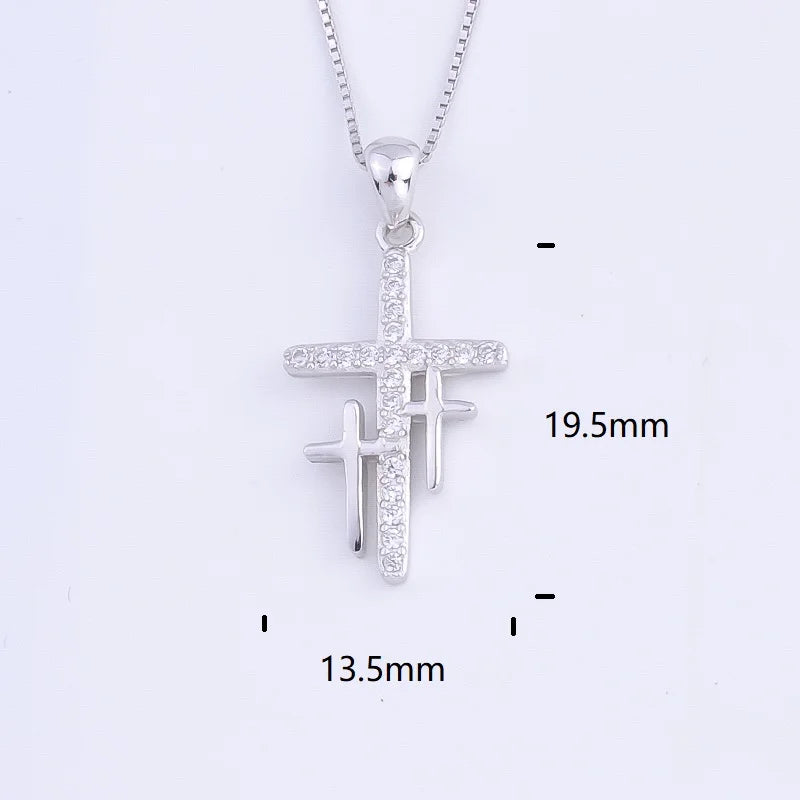 Pekurr 925 Sterling Silver Heart Zircon Templar Cross Necklaces For Women Long Chains Collar Pendants Trinket Jewelry Gift