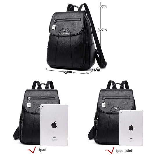 6 Colors Women 's Backpack 2024 New High Quality Soft Leather Leisure Travel Large Capacity School Bags for Teenage Girls Black