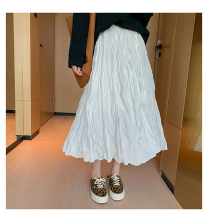 Skirts Women Solid Design Midi All-match Folds Korean Style Leisure High Waist Daily Female Newest Irregular Elegant Cozy Faldas