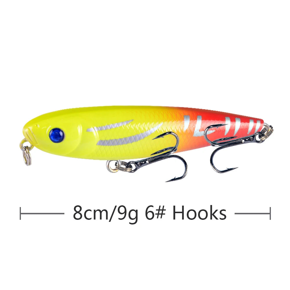 LINGYUE 1PCS Topwater Pencil Fishing Lure Hard Isca Artificial Plastic Bait 80mm 9.5g Leurre Peche Black Minnow Pike lures