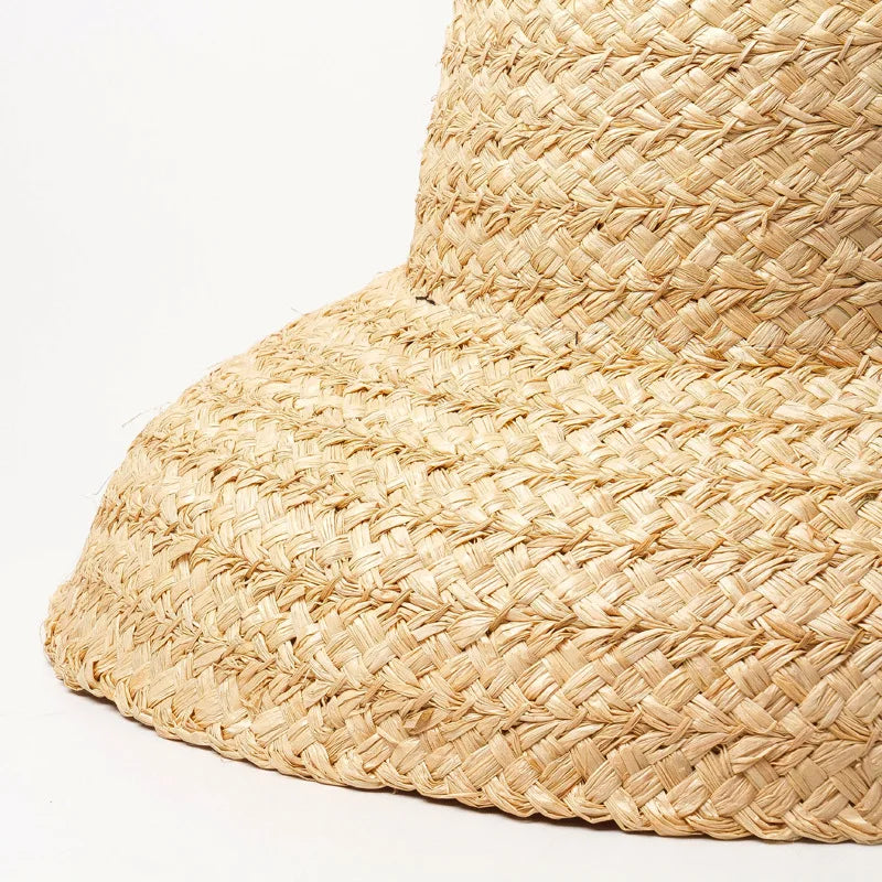 Fashion Women Wide Brim Raffia Hat Women Vacation Beach Hats Flat Top Straw Hat Summer Sun Hat Ladies UV Bucket Hat Wholesale