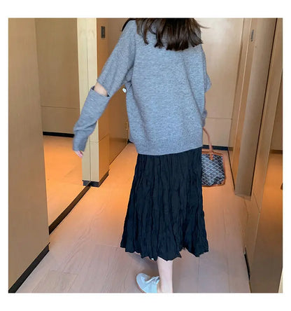 Skirts Women Solid Design Midi All-match Folds Korean Style Leisure High Waist Daily Female Newest Irregular Elegant Cozy Faldas